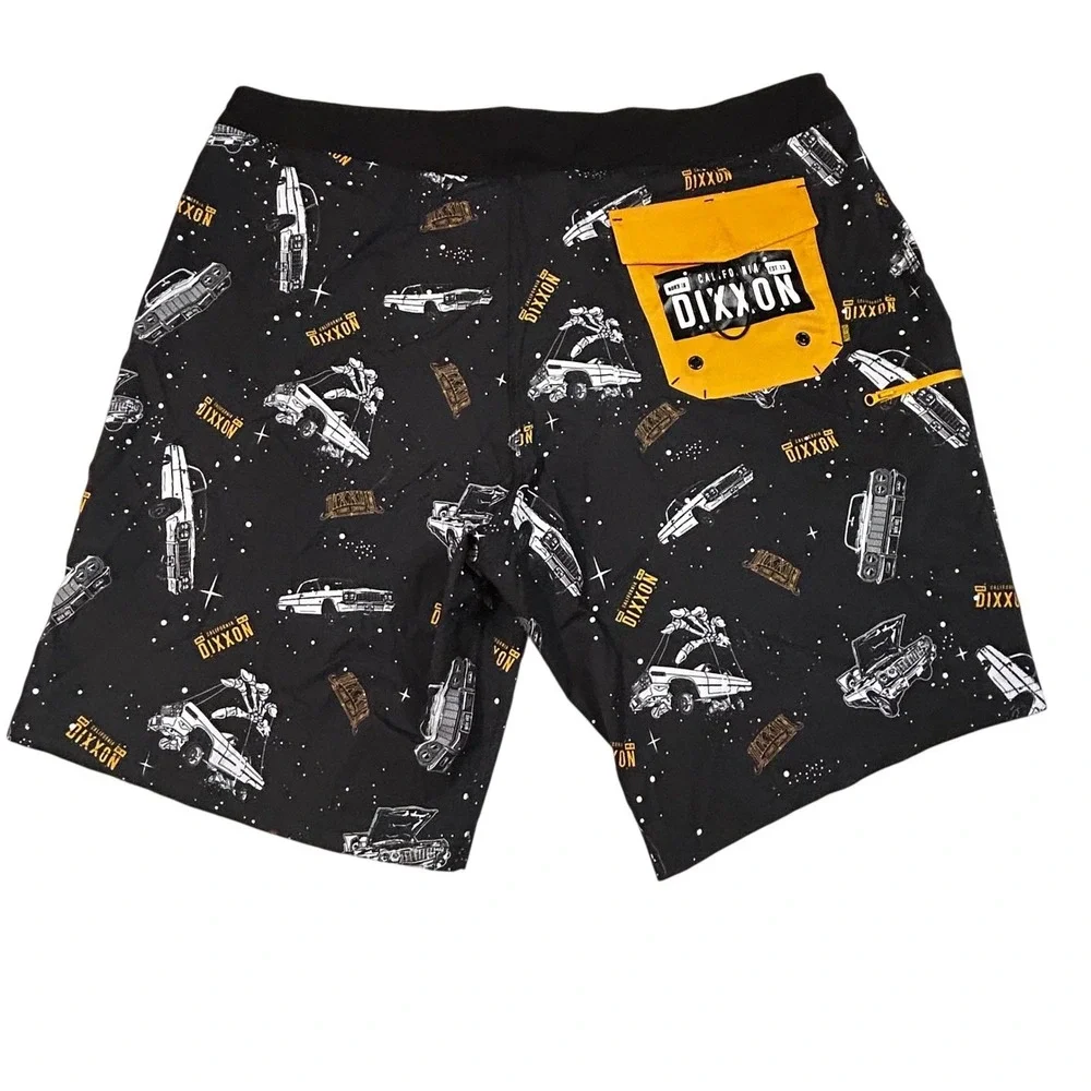 DIXXON Low Places Board Shorts Men 42 XXL Black Lowrider Classic Car Swim Trunks
